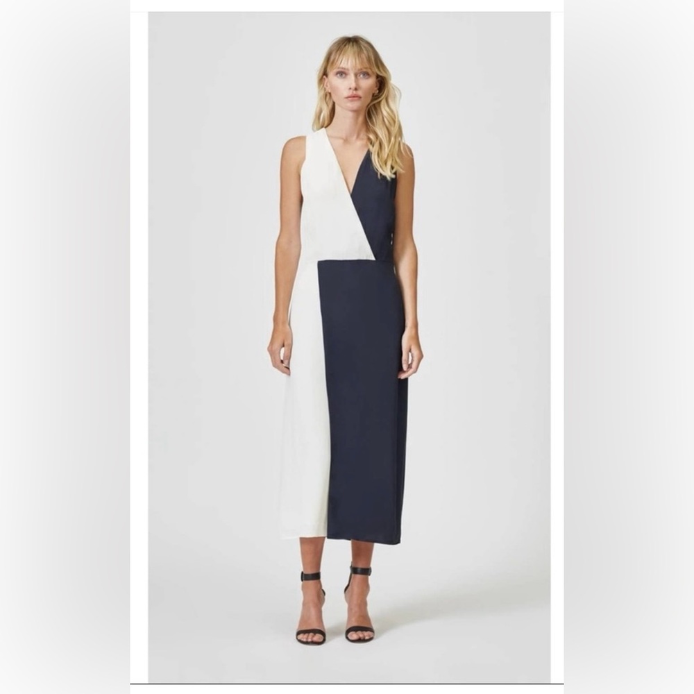 Equipment Two-Tone Midi Dress in Navy and White